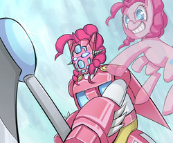 Size: 600x497 | Tagged: safe, artist:uc77, pinkie pie, robot, g4, crossover, getter robo, mecha
