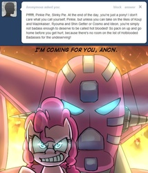 Size: 500x583 | Tagged: safe, artist:uc77, pinkie pie, ask hotblooded pinkie, g4, ask, getter robo, glowing eyes, grin, hotblooded pinkie pie, smiling, tumblr