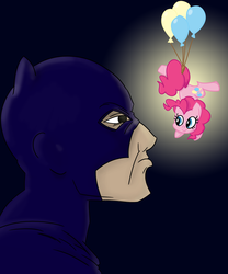 Size: 1251x1504 | Tagged: safe, artist:extremeasaur5000, pinkie pie, g4, balloon, batman, crossover, then watch her balloons lift her up to the sky