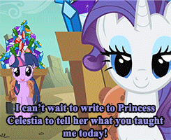 Size: 245x200 | Tagged: safe, screencap, rarity, twilight sparkle, a dog and pony show, g4, animated, caption, cart, cropped, duo, female, gem, harness, tack
