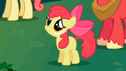 Size: 500x280 | Tagged: safe, screencap, apple bloom, big macintosh, earth pony, pony, g4, adorabloom, animated, cute, eye shimmer, frown, hnnng, looking up, male, sad, stallion