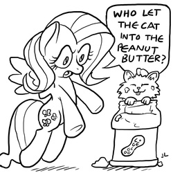 Size: 700x700 | Tagged: safe, artist:docwario, fluttershy, cat, pegasus, pony, g4, female, mare, monochrome, peanut butter