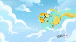 Size: 576x324 | Tagged: safe, screencap, lightning dust, pegasus, pony, g4, wonderbolts academy, animated, female, flying, mare, sky, solo, speed trail, spinning, spiral