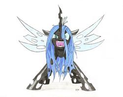 Size: 2017x1588 | Tagged: safe, artist:philo5, queen chrysalis, changeling, changeling queen, g4, crown, female, jewelry, rage, regalia
