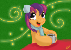 Size: 1377x969 | Tagged: safe, artist:sunlightpony, scootaloo (g3), g3, g3.5, chocolate, christmas, female, food, holiday, hot chocolate, mare, solo