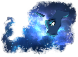 Size: 750x550 | Tagged: safe, artist:avelineh, princess luna, pony, g4, female, sad, solo, space