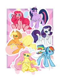 Size: 765x990 | Tagged: safe, artist:inkfall, applejack, fluttershy, pinkie pie, rainbow dash, rarity, twilight sparkle, g4, mane six