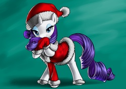 Size: 7014x4960 | Tagged: safe, artist:forgotten-wings, rarity, pony, g4, absurd resolution, clothes, hat, leg warmers, santa costume, santa hat, solo