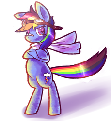 Size: 862x940 | Tagged: safe, artist:astrofiziks, rainbow dash, pony, g4, bandage, bipedal, clothes, female, goggles, scarf, solo, wingless