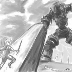Size: 850x850 | Tagged: safe, artist:johnjoseco, applejack, human, g4, 3rd colossus, crossover, grayscale, humanized, monochrome, shadow of the colossus
