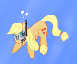 Size: 580x480 | Tagged: safe, artist:martinhello, applejack, earth pony, pony, g4, bubble, female, mare, snorkel, solo, underwater