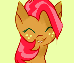 Size: 700x600 | Tagged: safe, babs seed, ask one bad apple, g4, ask, eyes closed, freckles, mane, smiling, tumblr