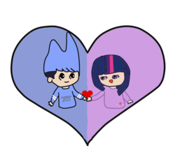 Size: 900x800 | Tagged: safe, artist:kaiamurosesei, twilight sparkle, human, g4, crossover, crossover shipping, heart, humanized, male, mordecai, mordetwi, regular show, shipping