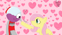 Size: 678x386 | Tagged: safe, artist:askmintyandfluffy, fluttershy, g4, benson, bensonshy, boop, crossover, crossover shipping, male, regular show, shipping