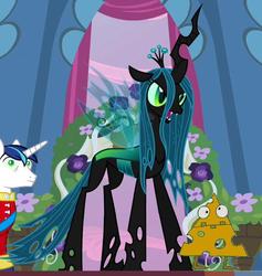 Size: 540x570 | Tagged: safe, artist:cartoonfreak666, edit, edited screencap, screencap, queen chrysalis, shining armor, changeling, pony, unicorn, a canterlot wedding, g4, cheese, crossover, female, male, rocko's modern life, stallion, wacky delly