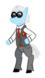 Size: 1197x2038 | Tagged: safe, artist:jewelsfriend, earth pony, pony, bipedal, clothes, konami, metal gear, peace walker, ponified, simple background, solo, strangelove, suit, sunglasses, transparent background, vest