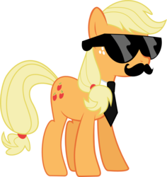 Size: 952x1009 | Tagged: safe, artist:l0gun, applejack, g4, moustache, necktie, sunglasses