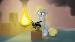 Size: 1920x1080 | Tagged: safe, artist:parallaxmlp, derpy hooves, pegasus, pony, g4, female, fire, mare