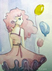 Size: 400x544 | Tagged: safe, artist:eilienie, pinkie pie, human, g4, balloon, humanized, traditional art, watercolor painting