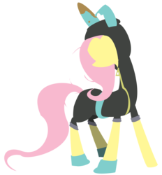 Size: 2600x2800 | Tagged: safe, artist:baxtermega, fluttershy, pegasus, pony, g4, magic duel, bunny ears, clothes, dangerous mission outfit, female, hoodie, hooves, lineless, mare, minimalist, simple background, solo, transparent background, vector