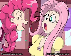 Size: 1023x809 | Tagged: safe, artist:frankaraya, fluttershy, pinkie pie, human, g4, duo, duo female, female, humanized