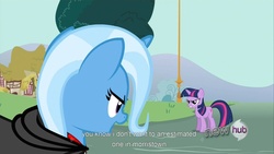 Size: 1920x1080 | Tagged: safe, screencap, trixie, twilight sparkle, g4, magic duel, youcap dump, youtube caption