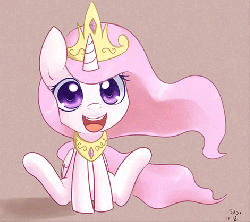 Size: 471x418 | Tagged: safe, artist:solar-slash, princess celestia, alicorn, pony, g4, animated, cewestia, chibi, crown, cute, cutelestia, female, filly, jewelry, looking at you, open mouth, pink-mane celestia, regalia, smiling, solo, young, younger