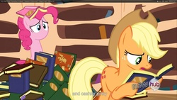 Size: 1920x1080 | Tagged: safe, screencap, applejack, pinkie pie, g4, magic duel, youcap dump, youtube caption