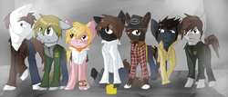 Size: 1173x500 | Tagged: safe, artist:cinderfall129, alex shepard, harry mason, heather mason, henry townshend, james sunderland, konami, murphy pendleton, ponified, silent hill, travis grady