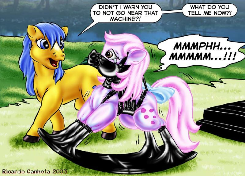 My Little Pony Latex Porn - 169909 - suggestive, artist:rcanheta, bubbles (g1), lickety split, earth  pony, pony, g1, bondage, bondage furniture, bow, conveyor belt, crying,  dark, female, femsub, gag, helpless, latex, living object, moaning, muzzle  gag, rocking horse,