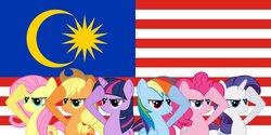 Size: 1264x632 | Tagged: safe, artist:bluevisionpony, applejack, fluttershy, pinkie pie, rainbow dash, rarity, twilight sparkle, g4, flag, malaysia, mane six, rainbow dash salutes, salute