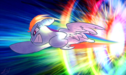 Size: 1000x600 | Tagged: safe, artist:atryl, rainbow dash, pegasus, pony, g4, female, flying, rainbow, solo, sonic rainboom