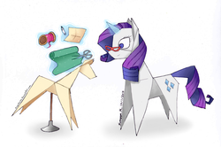 Size: 1024x680 | Tagged: safe, artist:tierraverde, rarity, pony, g4, glasses, magic, origami, solo