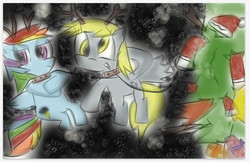 Size: 733x474 | Tagged: safe, artist:kingflurry, derpy hooves, rainbow dash, pegasus, pony, g4, christmas, christmas tree, female, hearth's warming eve, mare, tree