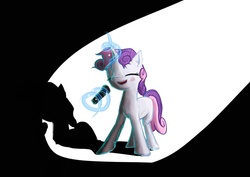 Size: 1024x725 | Tagged: safe, artist:sharpieboss, sweetie belle, pony, g4, eyes closed, female, magic, microphone, shadow, simple background, singing, solo, spotlight, telekinesis