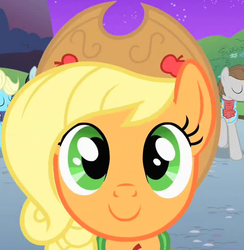 Size: 500x512 | Tagged: safe, screencap, applejack, earth pony, pony, g4, the best night ever, cropped, cute, female, jackabetes, looking at you, mare, reaction image