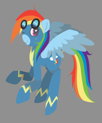 Size: 1303x1566 | Tagged: safe, artist:melaenie, rainbow dash, pegasus, pony, g4, clothes, female, flying, goggles, gray background, looking at you, mare, simple background, solo, uniform, wonderbolts uniform