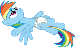 Size: 1121x713 | Tagged: dead source, safe, artist:cupcakescankill, derpibooru exclusive, edit, rainbow dash, pegasus, pony, g4, diaper, diaper edit, female, mare, non-baby in diaper, show accurate, simple background, solo, transparent background, vector