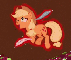 Size: 500x423 | Tagged: safe, screencap, applejack, earth pony, pony, g4, magic duel, animated, apple, feather, female, hooves, loop, magic, tickle torture, tickling