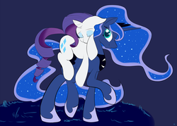 Size: 1680x1200 | Tagged: safe, artist:kidkaizer, princess luna, rarity, g4, carrying, ponies riding ponies, riding, sleeping