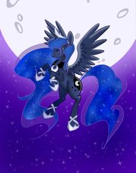 Size: 945x1200 | Tagged: safe, artist:yourlittlebrony, princess luna, pony, g4, crying, eyes closed, female, flying, moon, night, solo