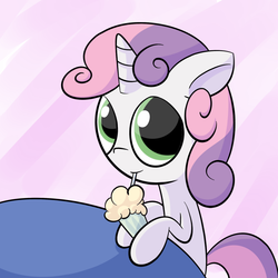 Size: 800x800 | Tagged: safe, artist:sharkwellington, sweetie belle, pony, unicorn, g4, cute, diasweetes, drink, drinking, female, filly, milkshake, solo, straw