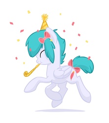 Size: 800x900 | Tagged: safe, artist:naroclie, oc, oc only, pony, confetti, female, hat, mare, party hat, party horn, solo