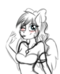 Size: 459x566 | Tagged: safe, artist:lil miss jay, oc, oc only, pegasus, anthro, blushing