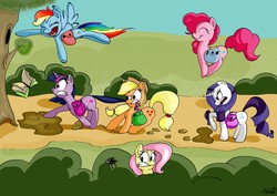 Size: 2304x1632 | Tagged: safe, artist:s4vin, applejack, fluttershy, pinkie pie, rainbow dash, rarity, twilight sparkle, spider, g4, book