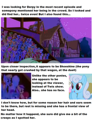 Size: 834x1094 | Tagged: safe, edit, screencap, derpy hooves, shoeshine, g4, magic duel, animation error, no face, text