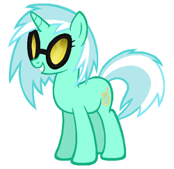 Size: 588x572 | Tagged: artist needed, source needed, safe, lyra heartstrings, pony, unicorn, g4, female, hairstyle swap, mare, simple background, solo, vinyl's glasses, white background