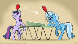 Size: 1212x689 | Tagged: safe, artist:pedantia, trixie, twilight sparkle, g4, ping pong