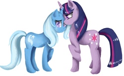 Size: 670x412 | Tagged: safe, artist:rubi-one-chan, trixie, twilight sparkle, g4, female, lesbian, ship:twixie, shipping