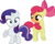 Size: 3767x3000 | Tagged: safe, artist:firestorm-can, apple bloom, applejack, rarity, sweetie belle, earth pony, pony, unicorn, g4, magic duel, :o, applejack bloom, disguise, duo, duo female, female, filly, foal, looking at you, paint, paint on fur, raritie belle, recolor, simple background, transparent background, vector